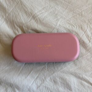 kate spade pink and green eyeglass case with gold logo